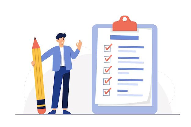 businessman holding pencil big complete checklist with tick marks