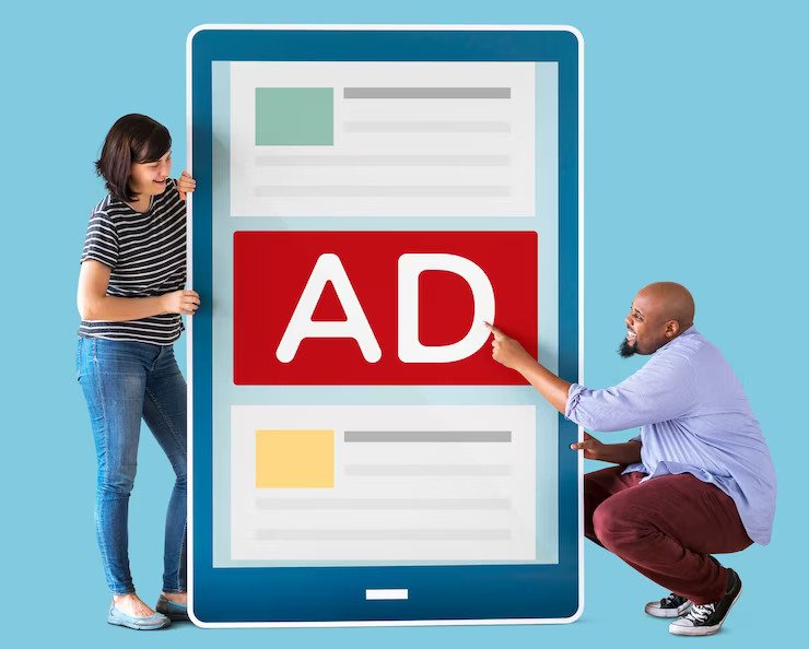 diverse couple holding tablet with graphics